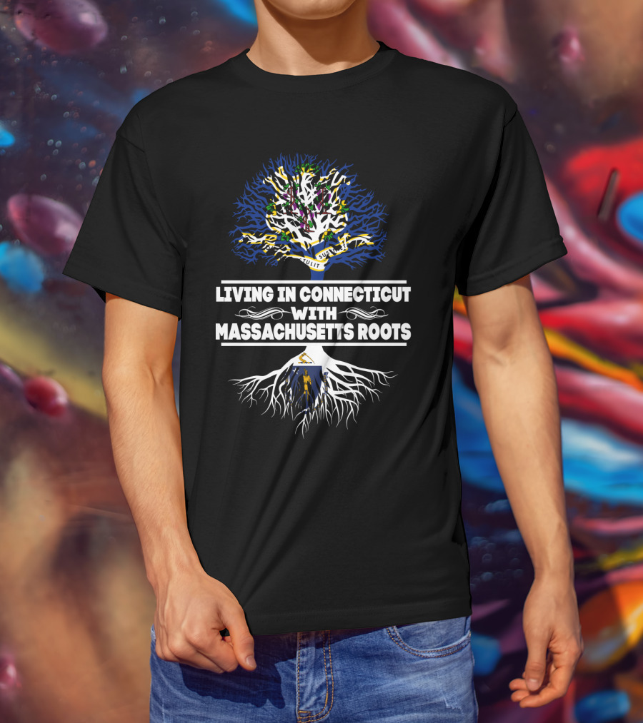 Connecticut Life Massachusetts Roots Tree Design With State Flags And Symbols T-Shirt
