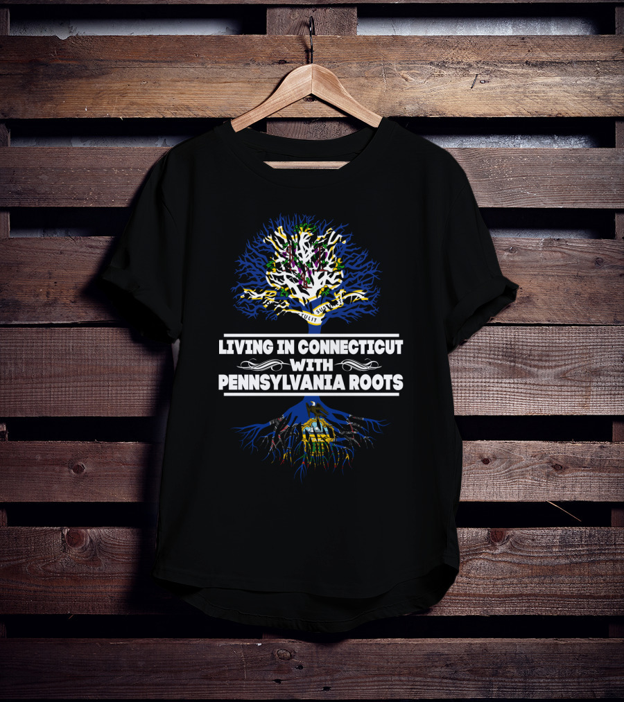 Connecticut Living Pennsylvania Roots Tree Design With Flag Elements T-Shirt