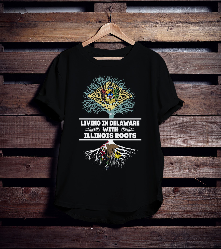 Dual State Identity: Living In Delaware With Illinois Roots T-Shirt