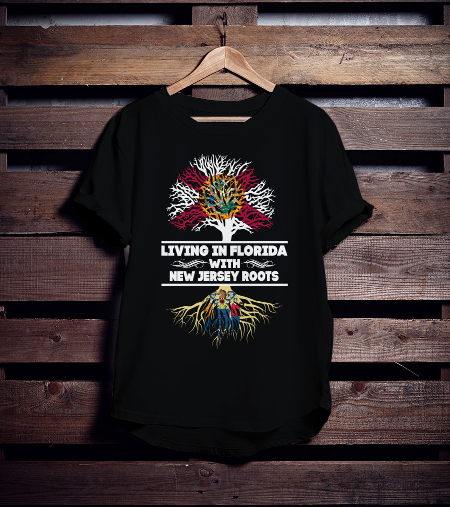 Living In Florida With New Jersey Roots State Flags Tree T-Shirt