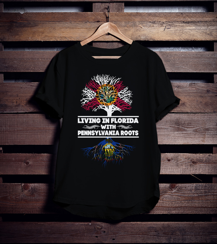 Living In Florida With Pennsylvania Roots Sun And Tree Emblem T-Shirt