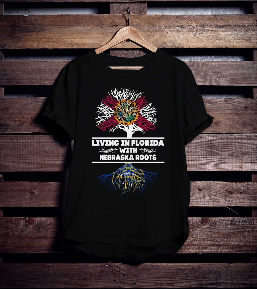 Living In Florida With Nebraska Roots State Flags Tree T-Shirt