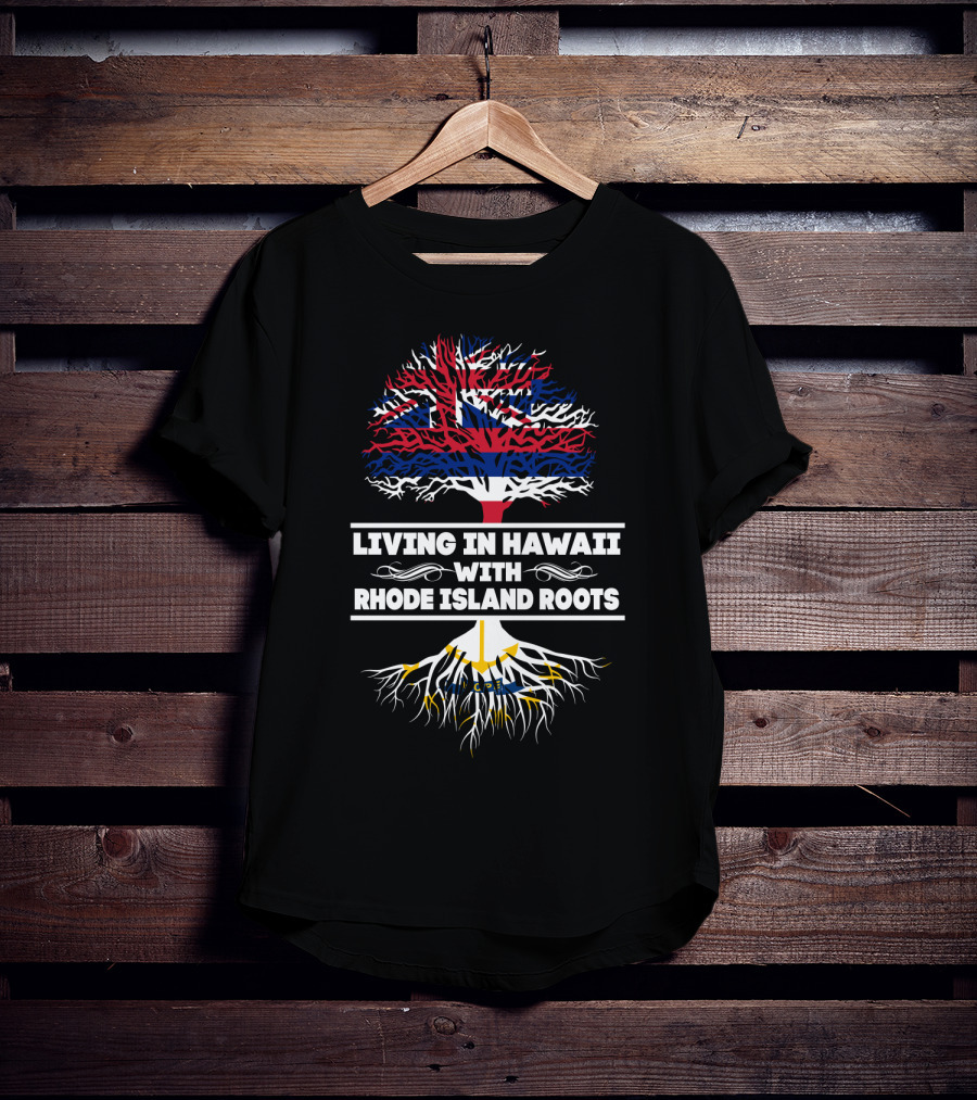 Hawaii Lifestyle Embraced With Deep Rhode Island Heritage Featuring Iconic Flag-Inspired Tree T-Shirt