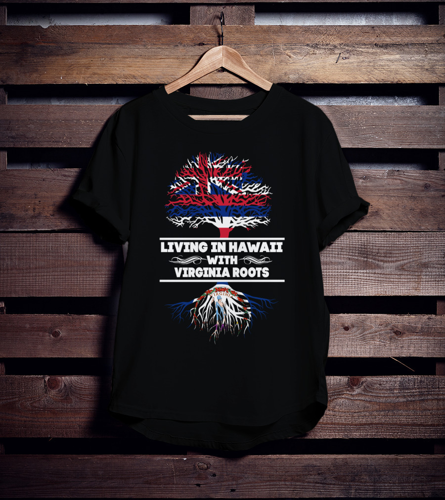 Hawaiian Flag Tree With Virginia Seal Roots Symbolizing Living In Hawaii With Virginia Roots T-Shirt
