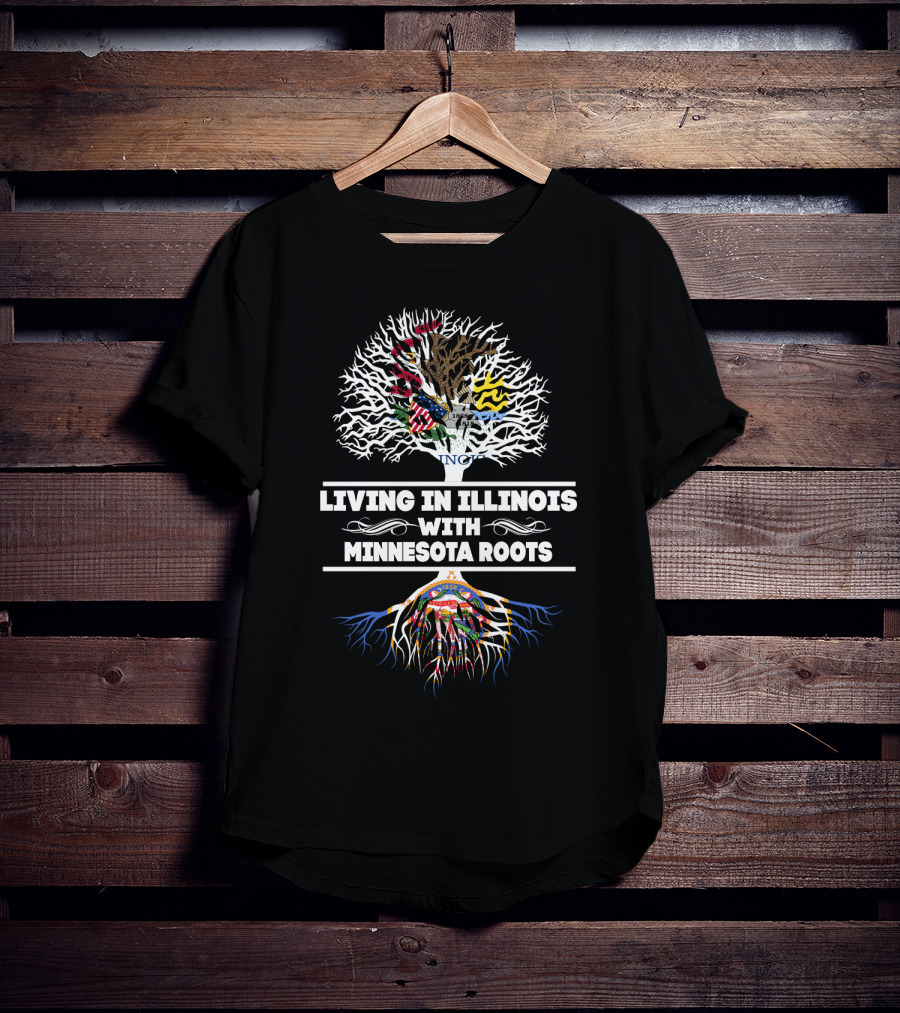 Illinois And Minnesota Tree Roots Graphic With State Flags T-Shirt