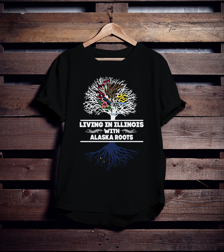 Illinois Tree With Alaska Roots Emblem Featuring State Symbols And Colors T-Shirt