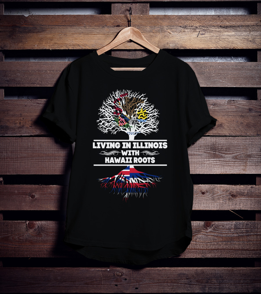 Illinois Pride With Hawaiian Heritage Tree And State Emblems T-Shirt
