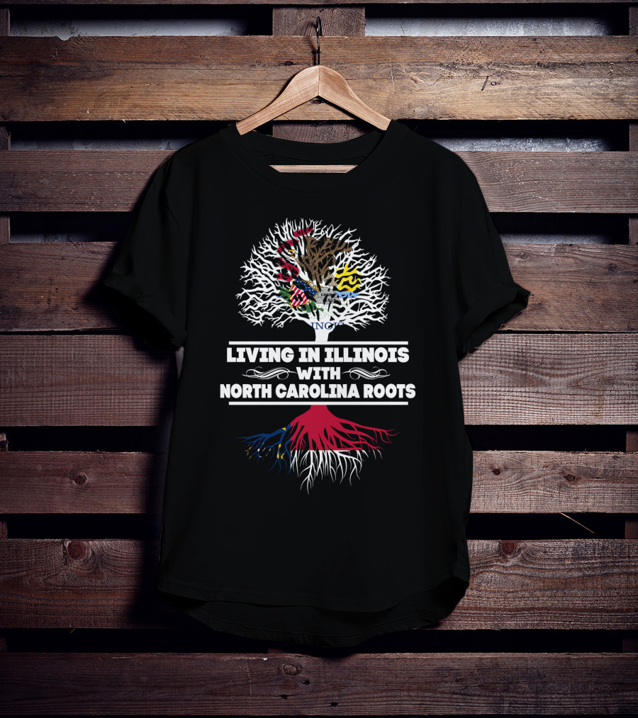 Illinois And North Carolina Heritage Tree - Living In Illinois With North Carolina Roots T-Shirt