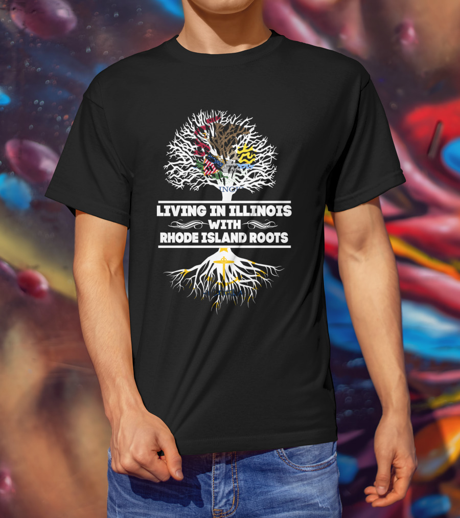 Illinois Pride Meets Rhode Island Heritage: Celebrating Roots With State Flag Iconography T-Shirt