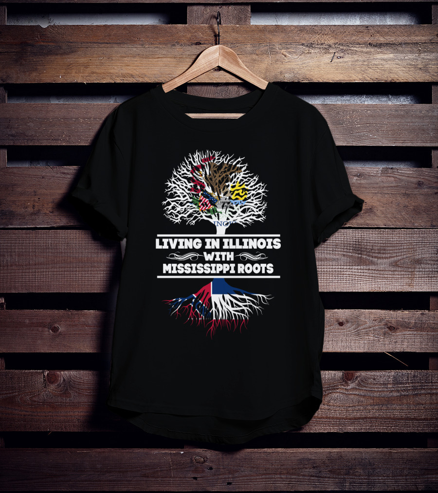 Illinois And Mississippi Heritage With State Emblems And Roots Motif T-Shirt