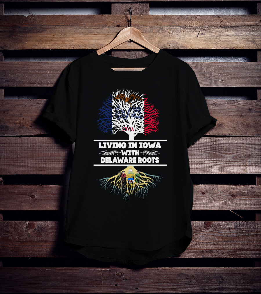 Living In Iowa With Delaware Roots Flag-Themed Tree T-Shirt