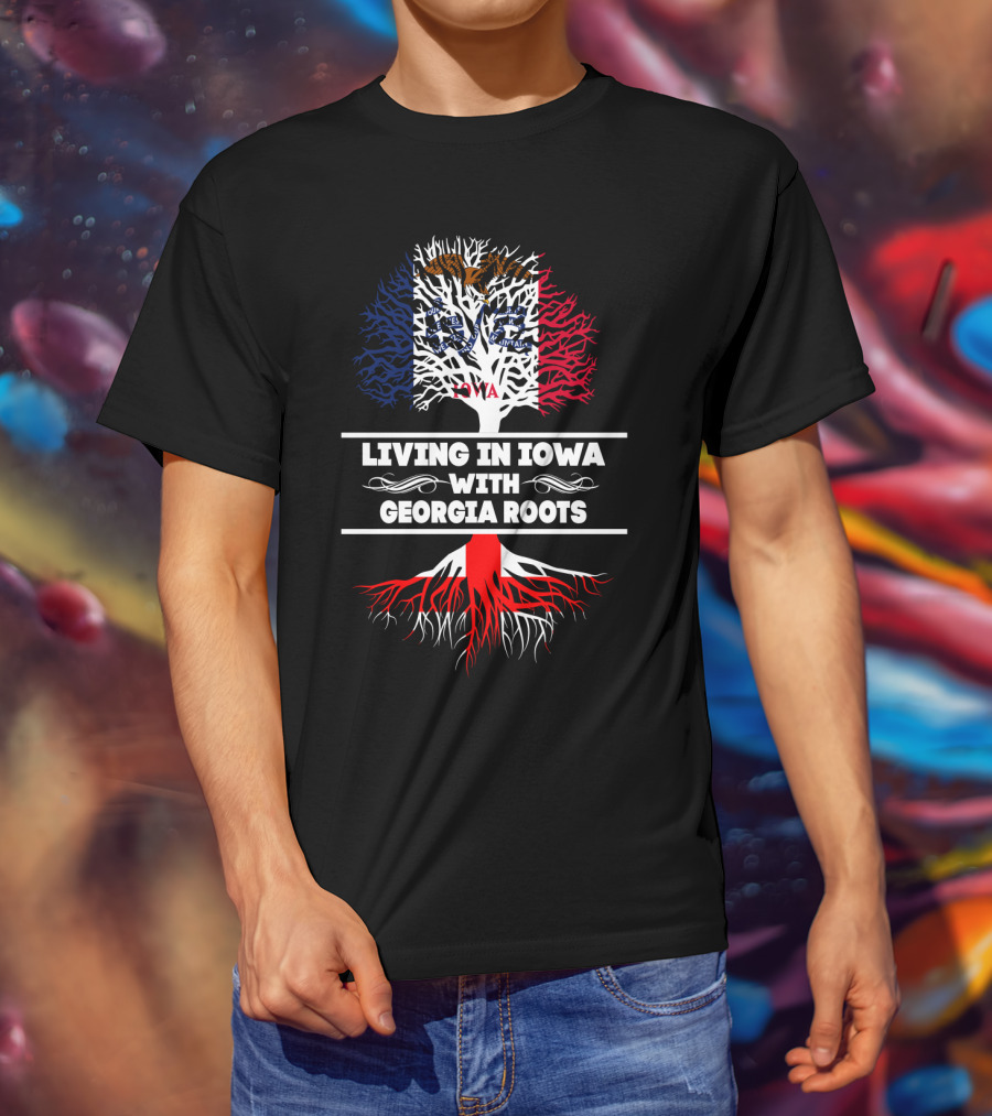 Iowa Pride Tree With Georgia Heritage Roots And State Flag T-Shirt