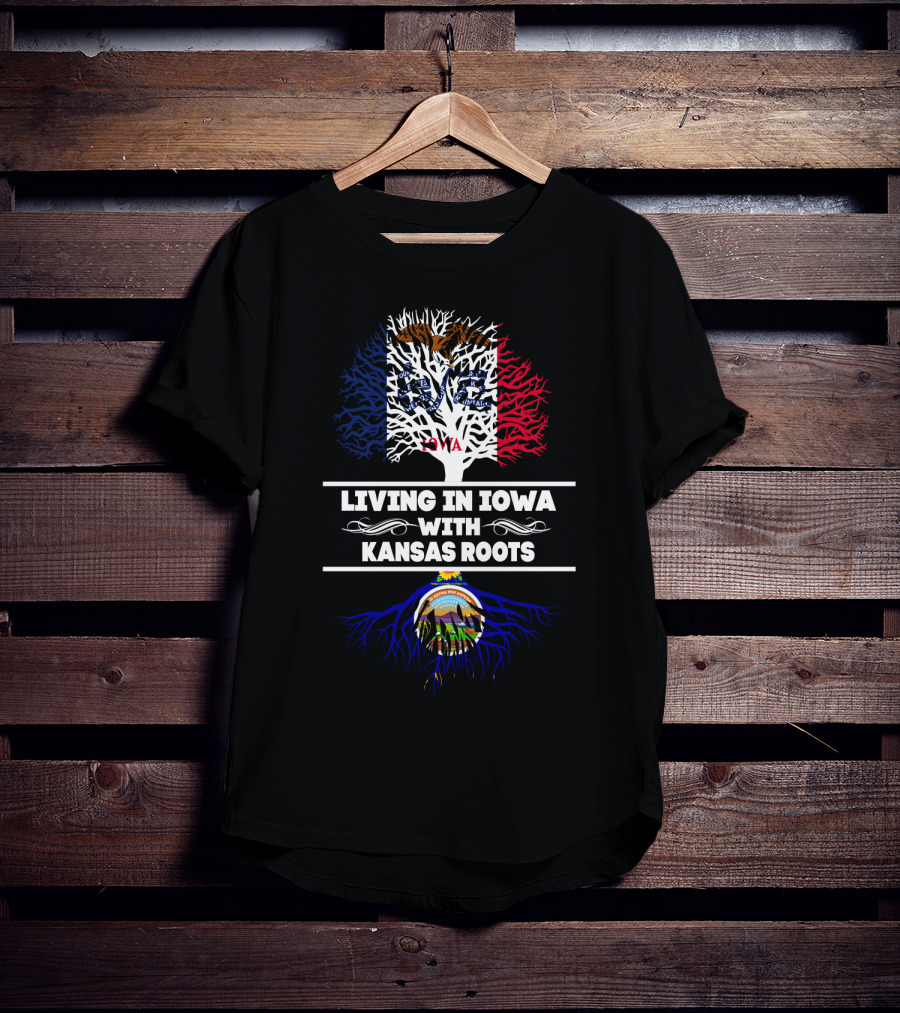 Iowa Pride Intertwined With Kansas Heritage Flag-Inspired Roots T-Shirt