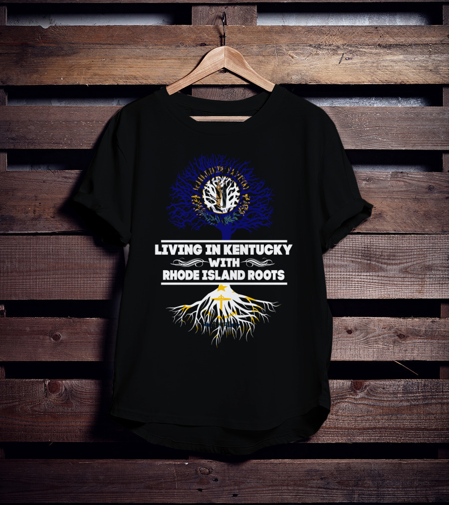 Kentucky Life Rhode Island Heritage Tree Roots With State Flag Colors T-Shirt