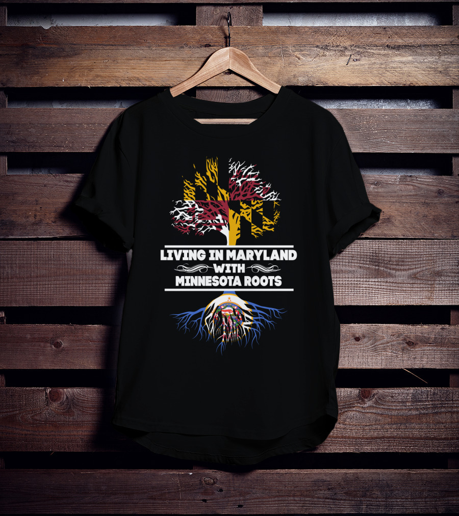 Maryland Flag Tree With Minnesota State Seal Roots Connection T-Shirt