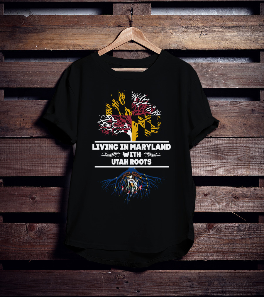 Maryland Life With Utah Heritage Tree Featuring State Symbols And Flags T-Shirt