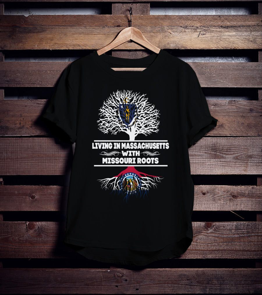 Massachusetts And Missouri State Emblems With Roots T-Shirt