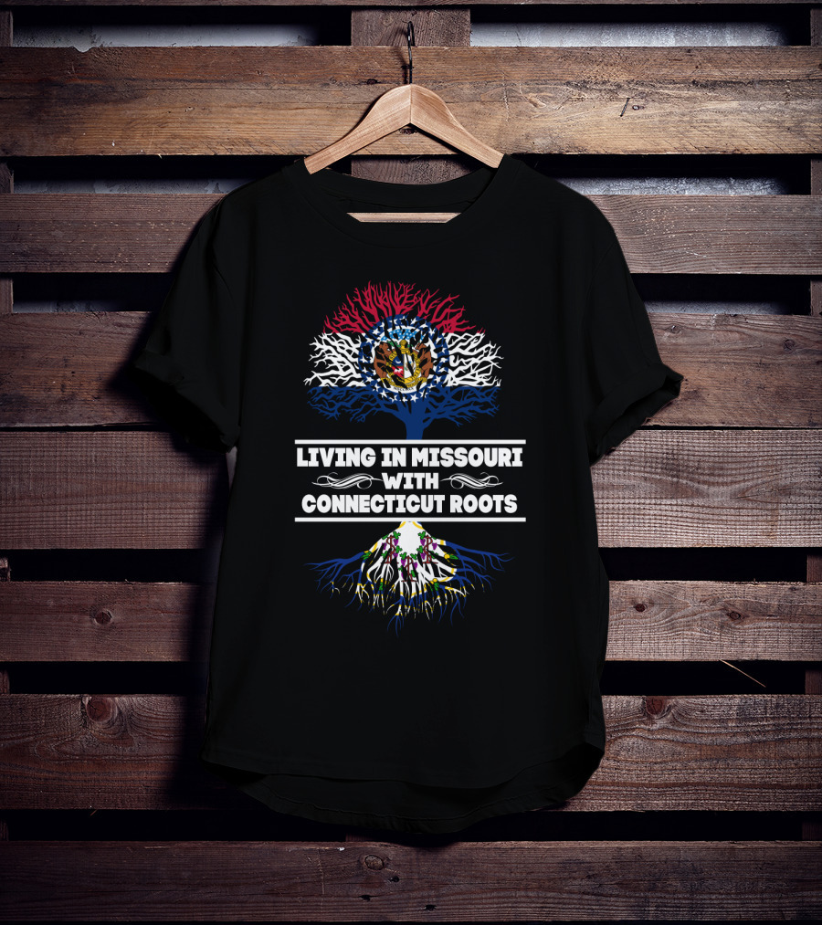Missouri Pride With State Flag Top Tree And Connecticut Origin Roots T-Shirt