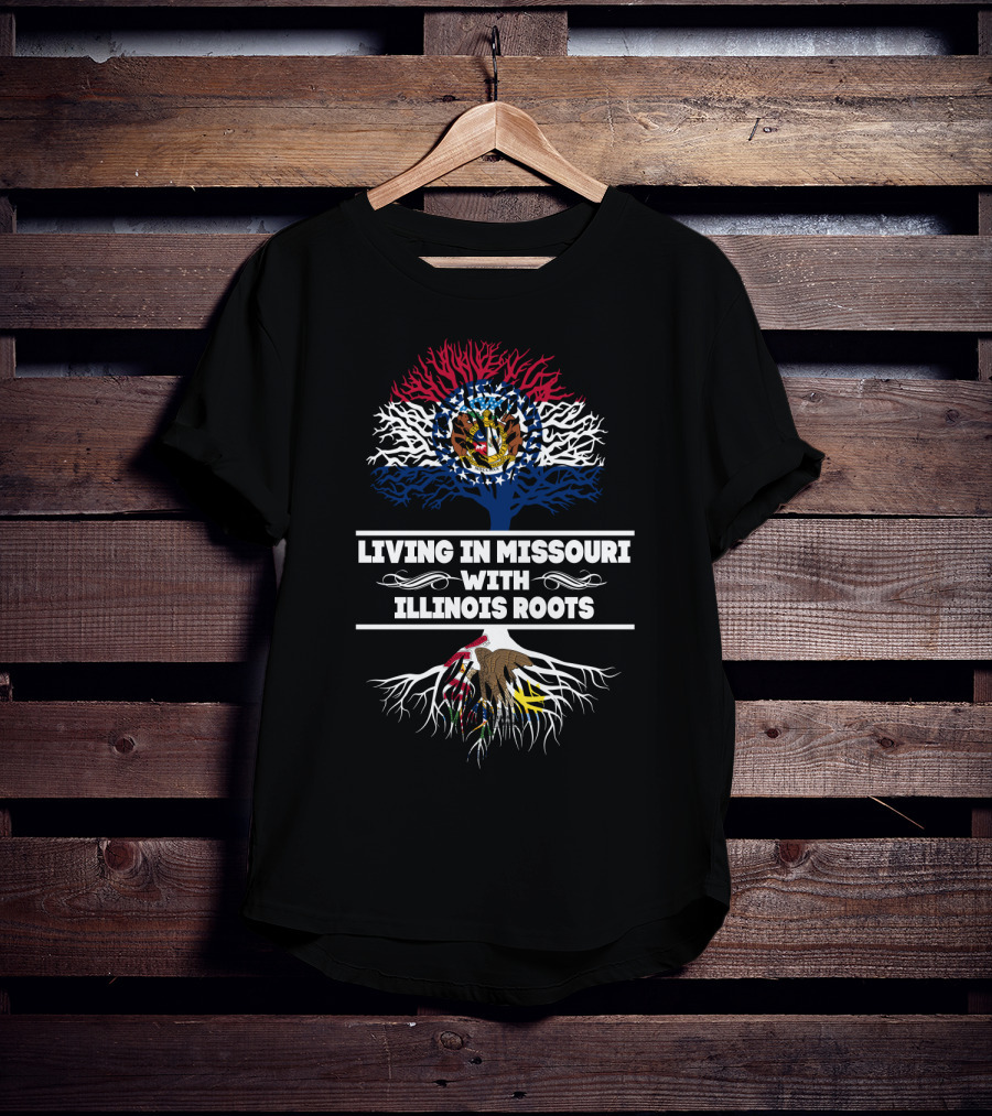 Missouri Living Illinois Roots With State Flags And Symbolic Tree T-Shirt