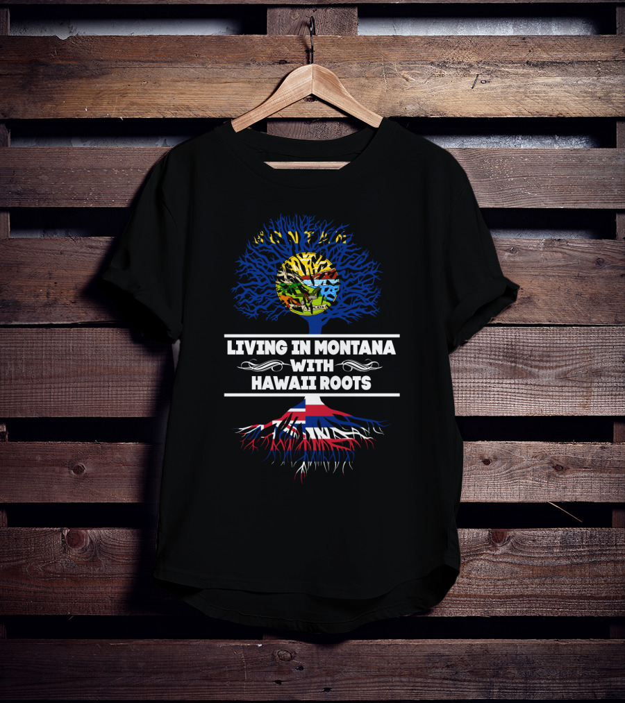 Montana Living Hawaii Roots Tree With Flag And Map T-Shirt