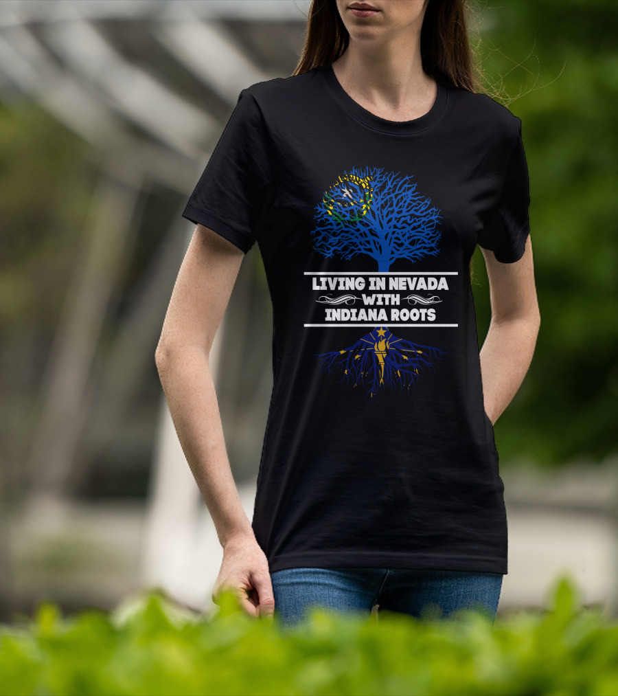 Nevada Living Indiana Roots Blue Tree Design Featuring State Symbols T-Shirt