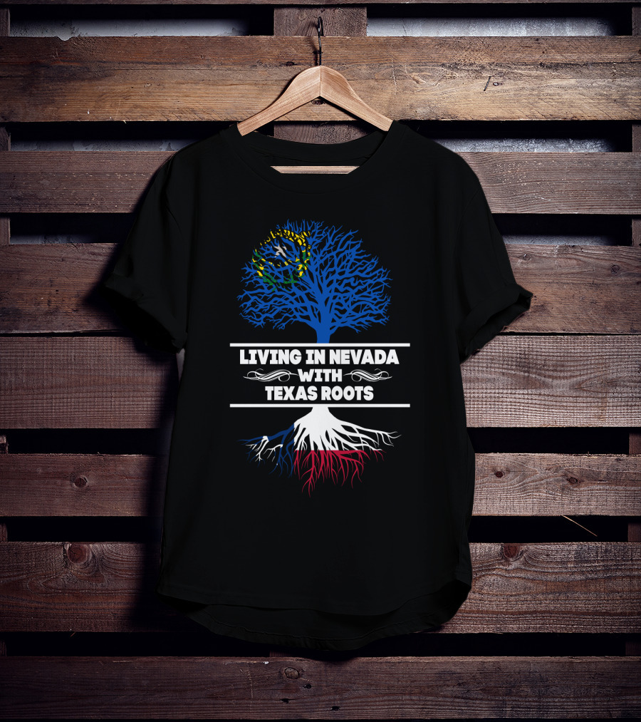 Nevada State Pride With Texas Flag Roots Tree T-Shirt