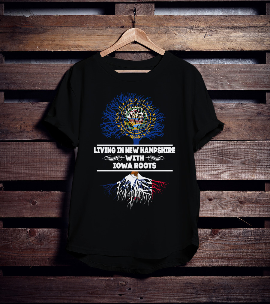 New Hampshire And Iowa Connection Featuring State Flags And Tree Roots T-Shirt
