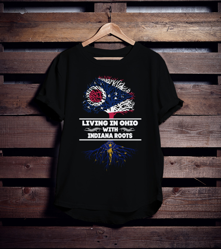 Ohio State Flag Tree With Indiana State Flag Roots Symbolizing Dual Heritage Connection T-Shirt
