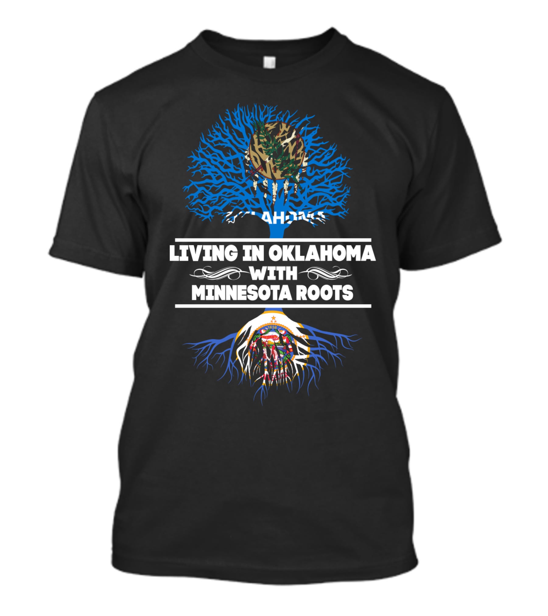 Oklahoma Living Minnesota Roots Tree Graphic With State Flags T-Shirt