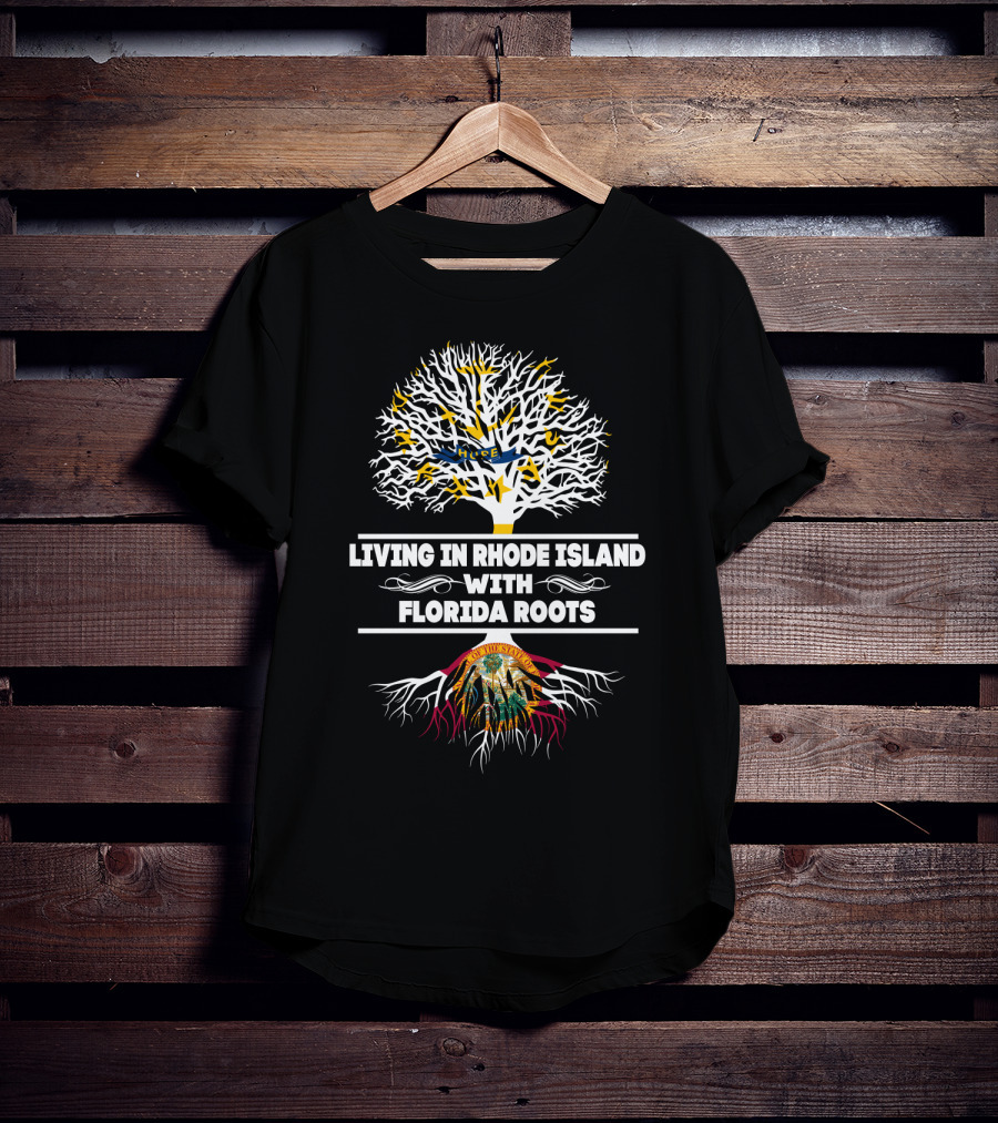Rhode Island Living Florida Roots Tree Design With State Flags T-Shirt
