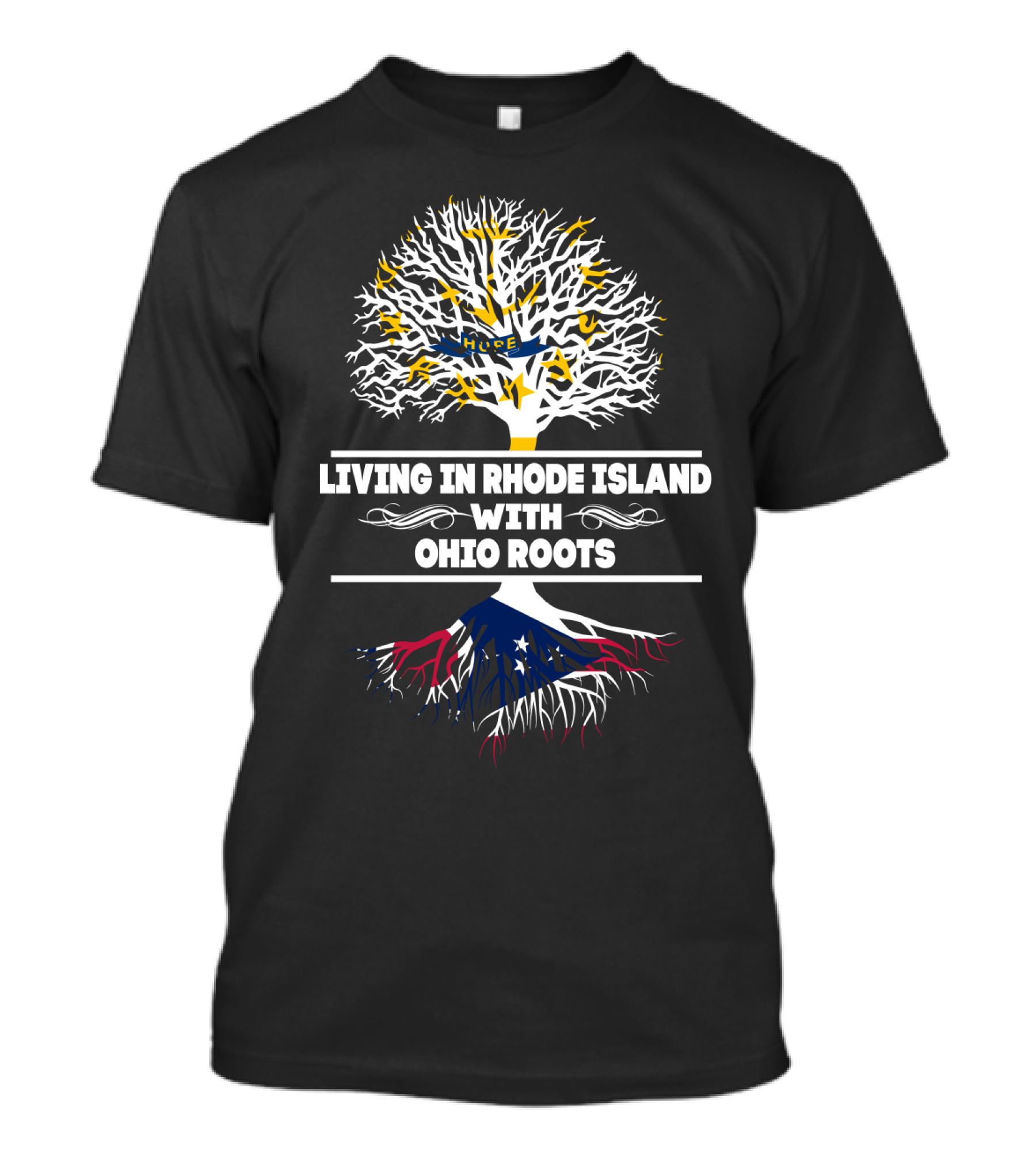 Rhode Island Tree With Ohio Flag Roots Connection T-Shirt