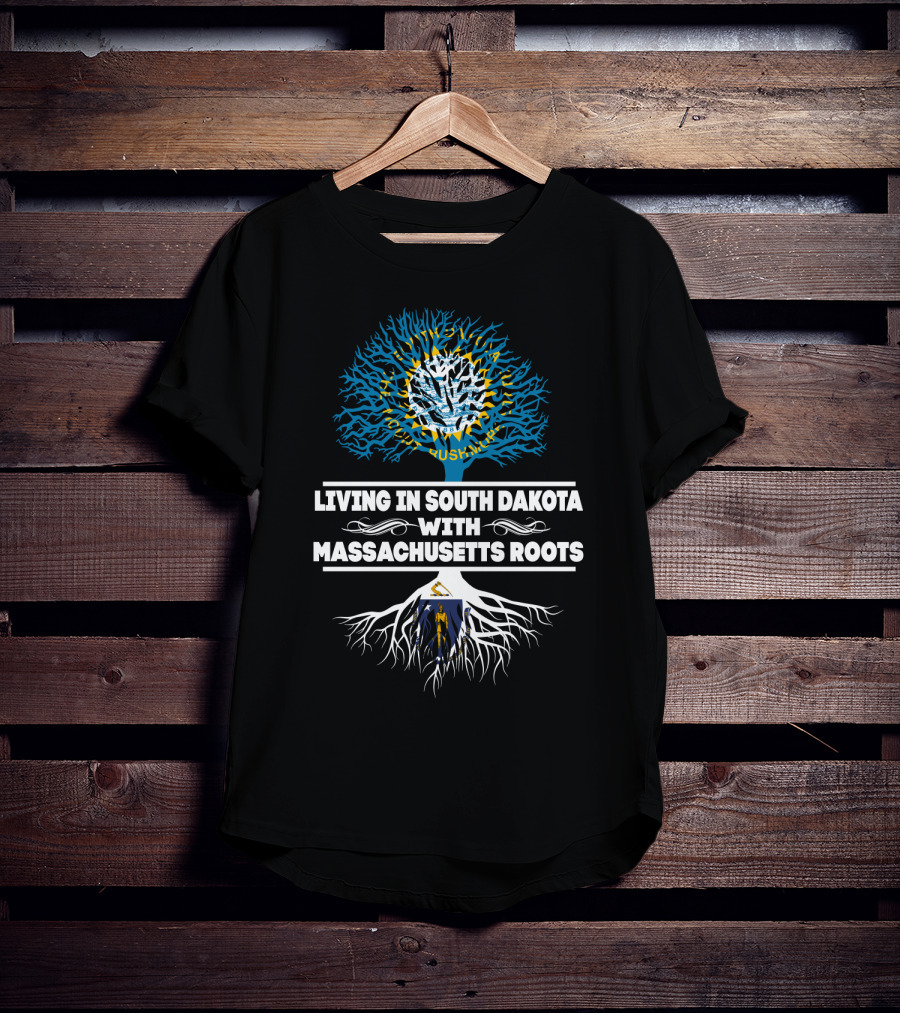 Living In South Dakota With Massachusetts Roots State Flags Tree T-Shirt