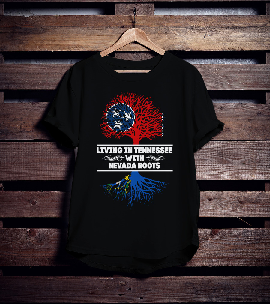 Tennessee Living With Nevada Roots: Dual State Pride Tree Design Featuring Tennessee Flag Iconography T-Shirt