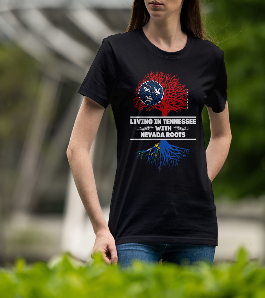 Tennessee Living With Nevada Roots: Dual State Pride Tree Design Featuring Tennessee Flag Iconography T-Shirt