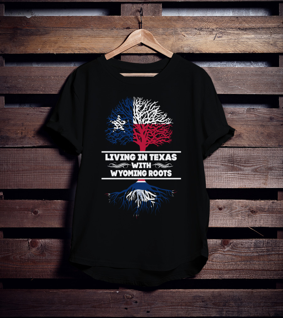 Texas And Wyoming Heritage With State Flag Tree Roots Symbolism T-Shirt