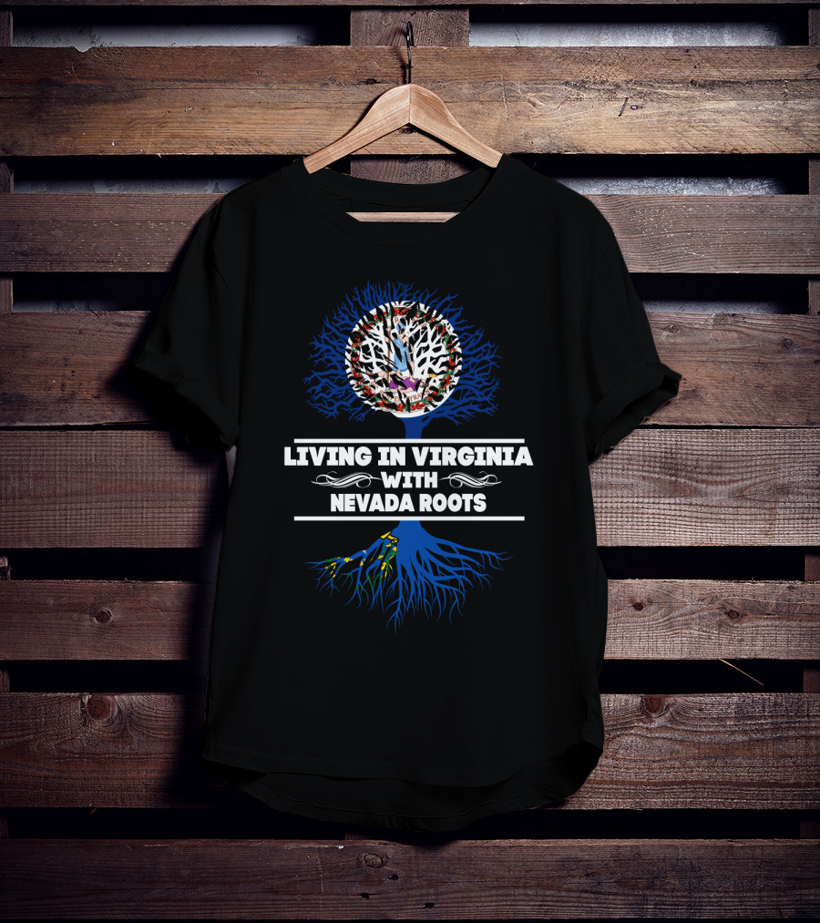 Living In Virginia With Nevada Roots Blue Tree Design Virginia Seal T-Shirt
