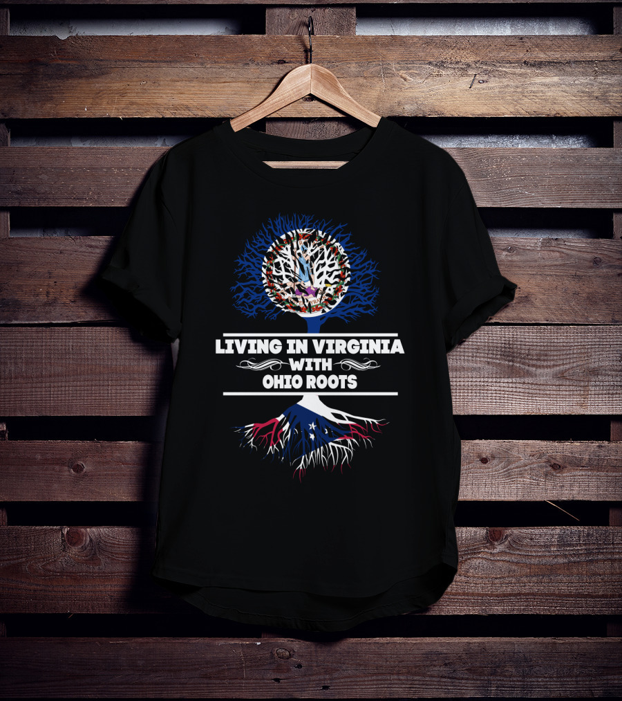 Living In Virginia With Ohio Roots And State Flags Tree T-Shirt