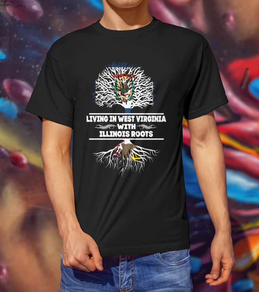 West Virginia And Illinois Heritage Tree Design Featuring Dual State Roots T-Shirt