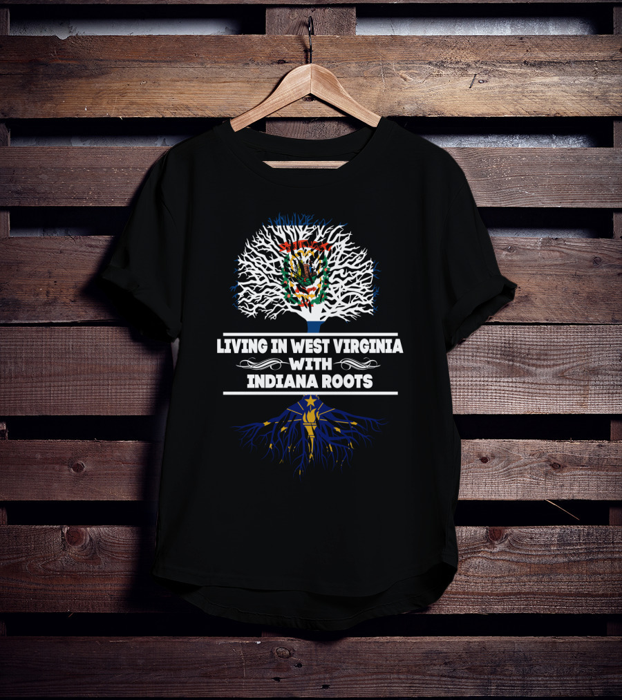 West Virginia Living Embracing Indiana Roots Tree Design With State Symbols T-Shirt