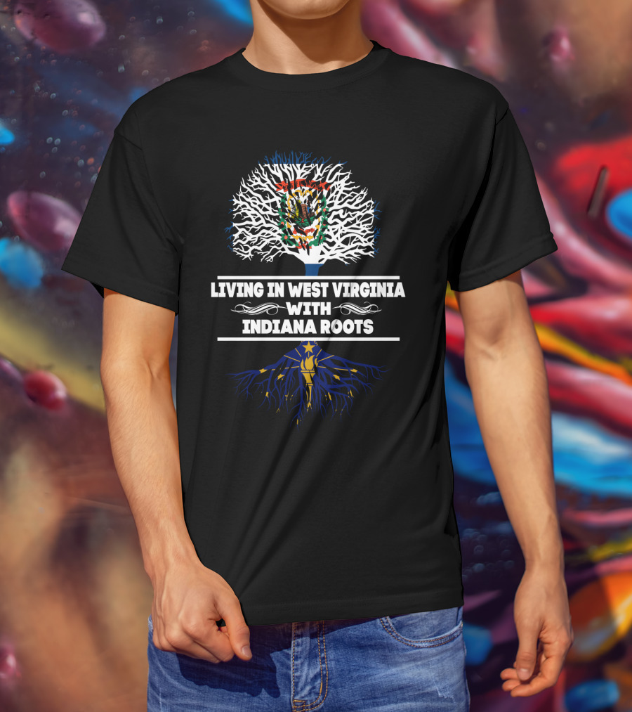 West Virginia Living Embracing Indiana Roots Tree Design With State Symbols T-Shirt