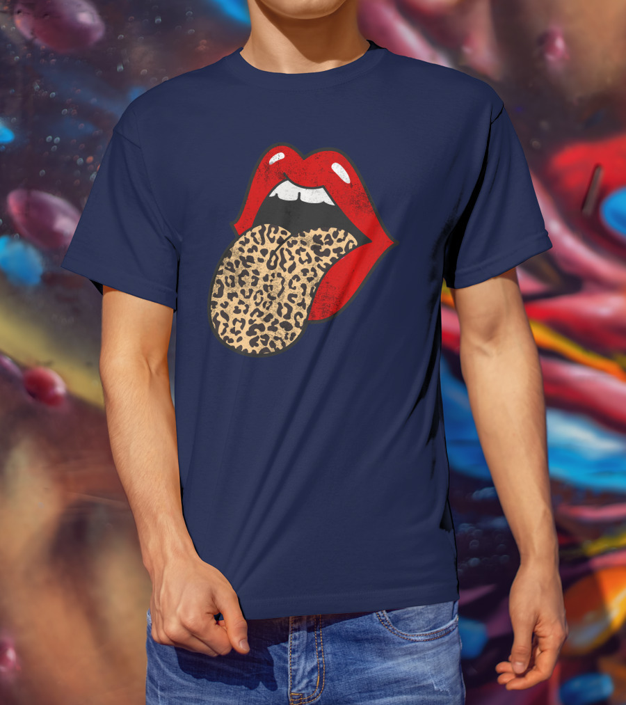 Red Lips Leopard Tongue Trendy Animal ASM T-Shirt