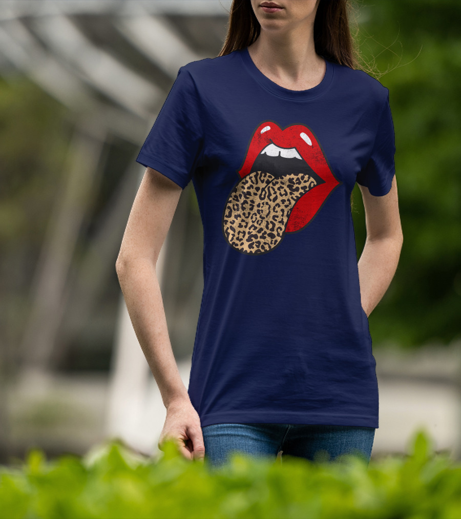 Red Lips Leopard Tongue Trendy Animal ASM T-Shirt