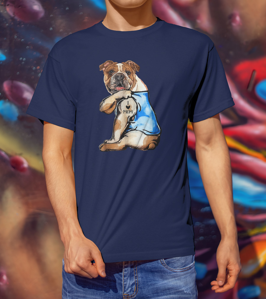 Women English Bulldog Dog Tattoo I Love Mom Trending Ideas T-Shirt