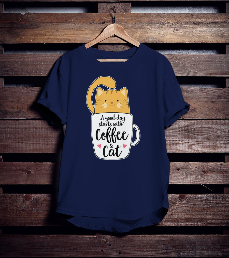 Funny Orange Cat A Good Day Starts With Coffee And Cat T-Shirt