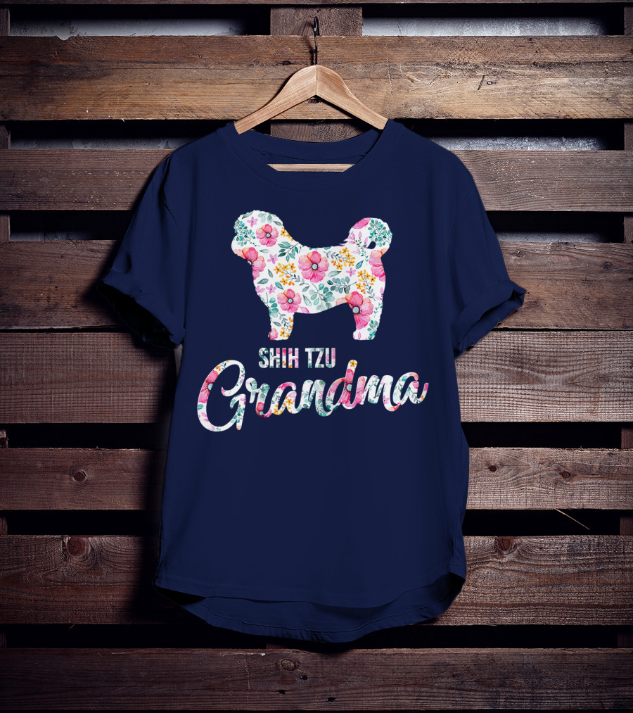 Shih Tzu Grandma Floral Dog T-Shirt