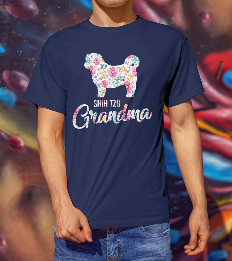 Shih Tzu Grandma Floral Dog T-Shirt