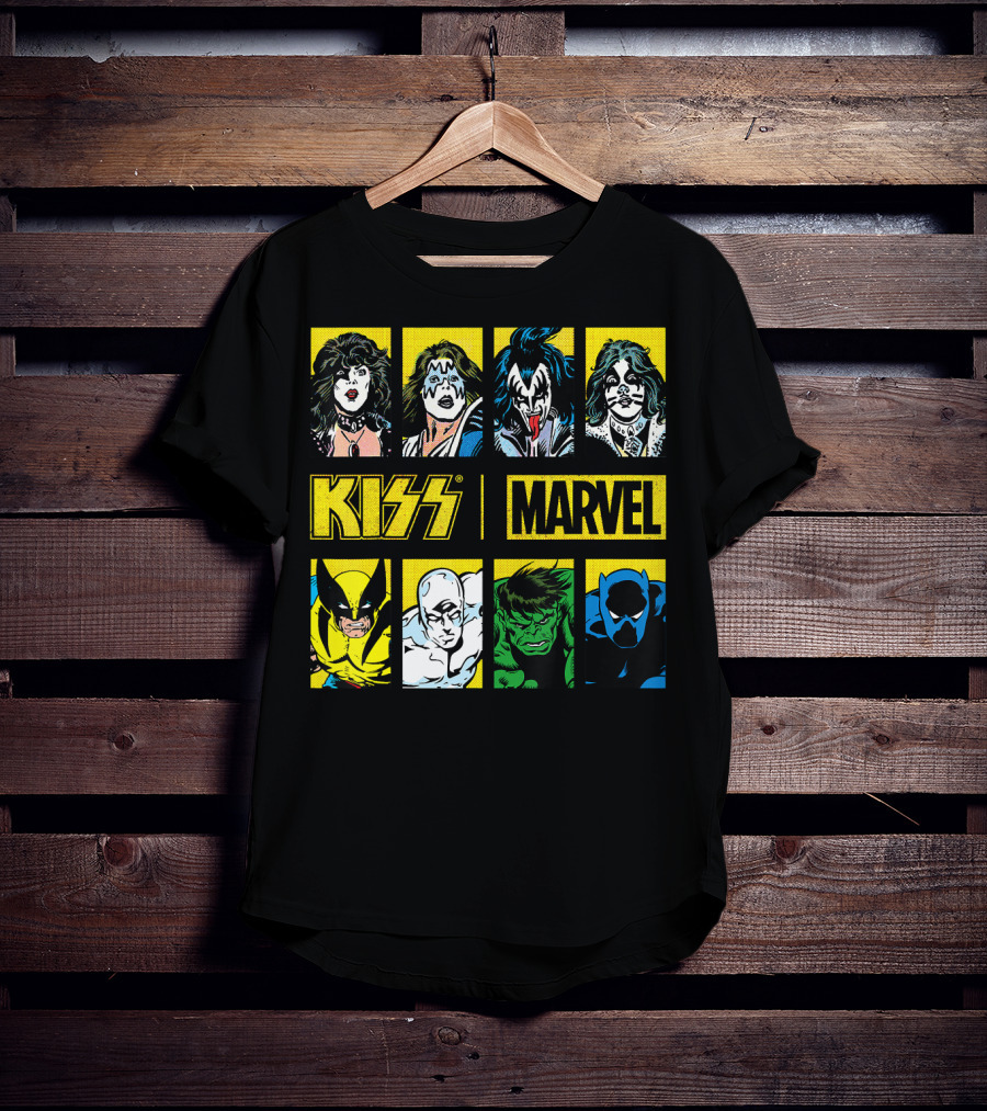 KISS Marvel Wolverine Hulk Black Panther Hero Portrait Boxes T-Shirt