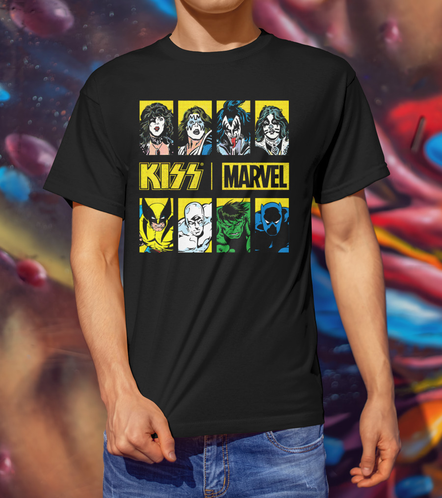 KISS Marvel Wolverine Hulk Black Panther Hero Portrait Boxes T-Shirt
