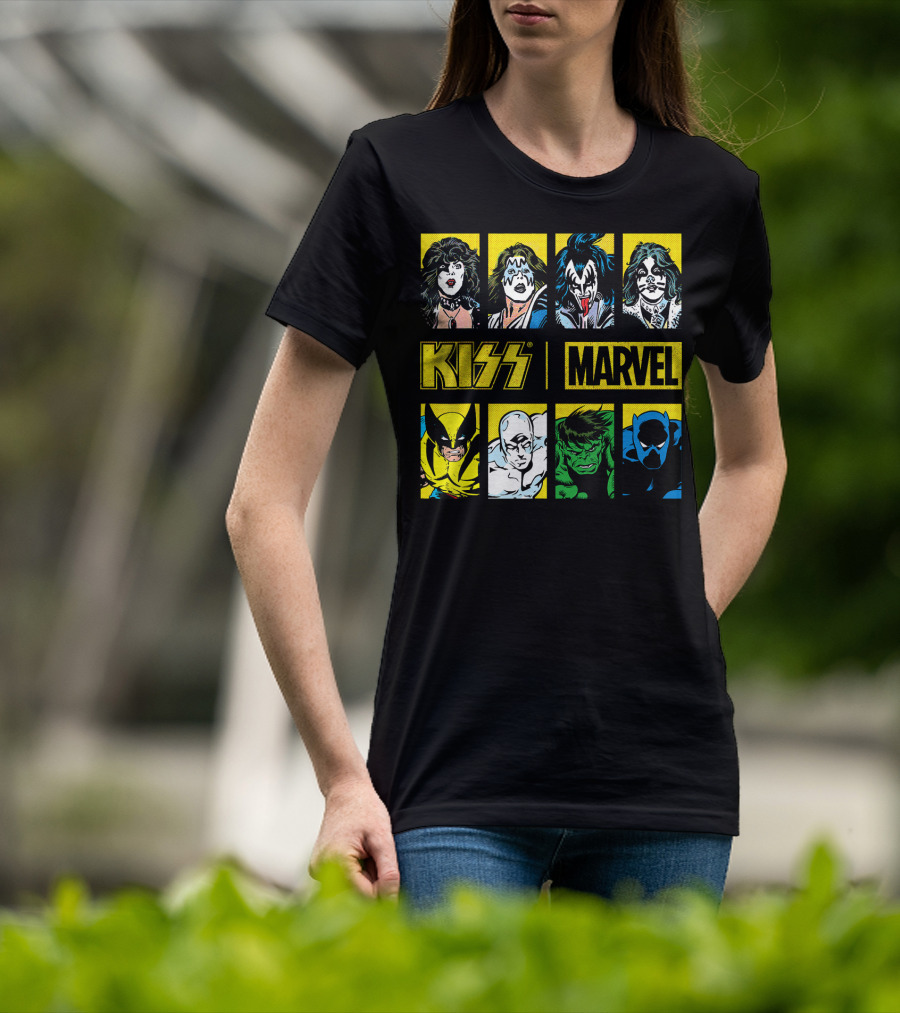 KISS Marvel Wolverine Hulk Black Panther Hero Portrait Boxes T-Shirt