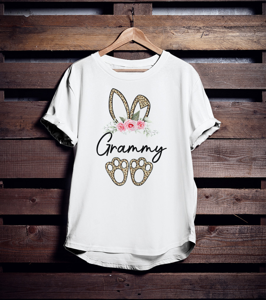 Grammy Easter Bunny Ears And Leopard Floral Paw Prints T-Shirt